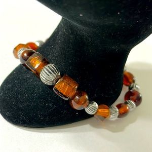 New Brown with Silver Handmade, Beaded, Stretch Bracelet